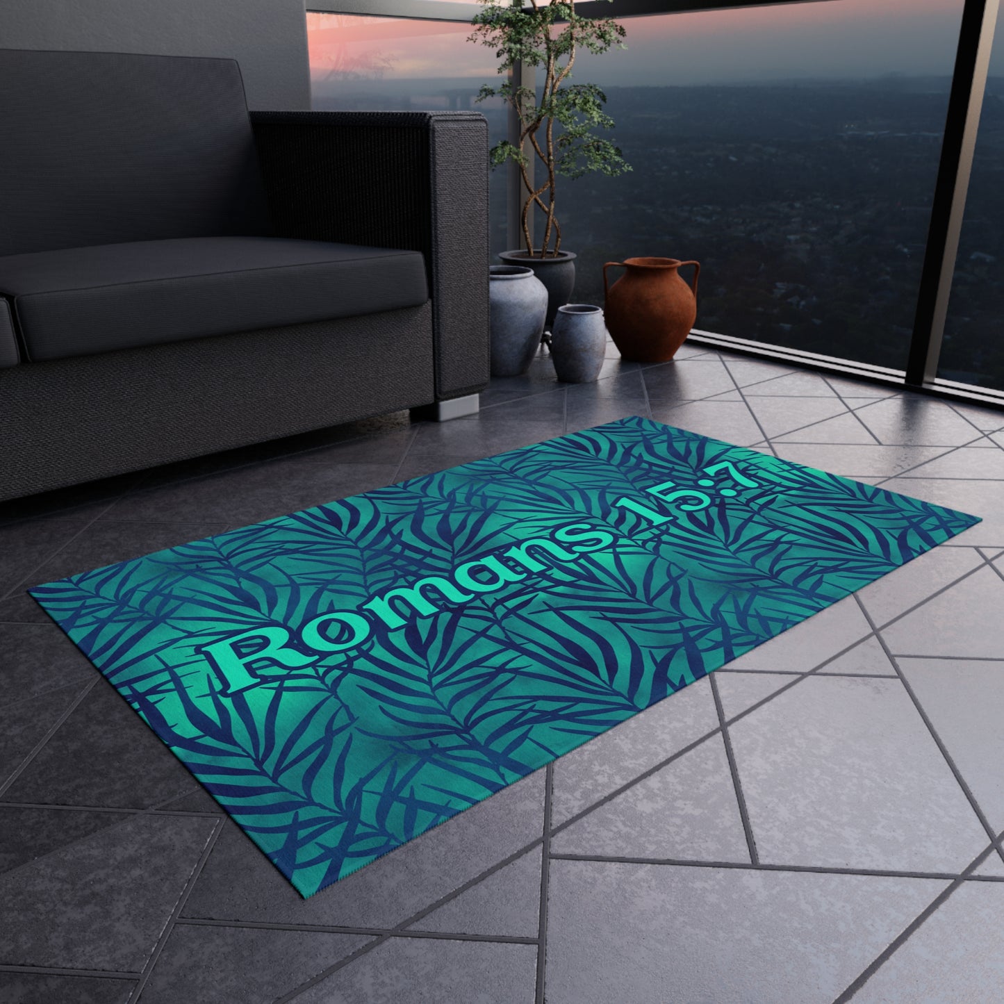 36 x 60 Outdoor Indoor Welcome Mat Romans 15:7 by Faithful Living Home