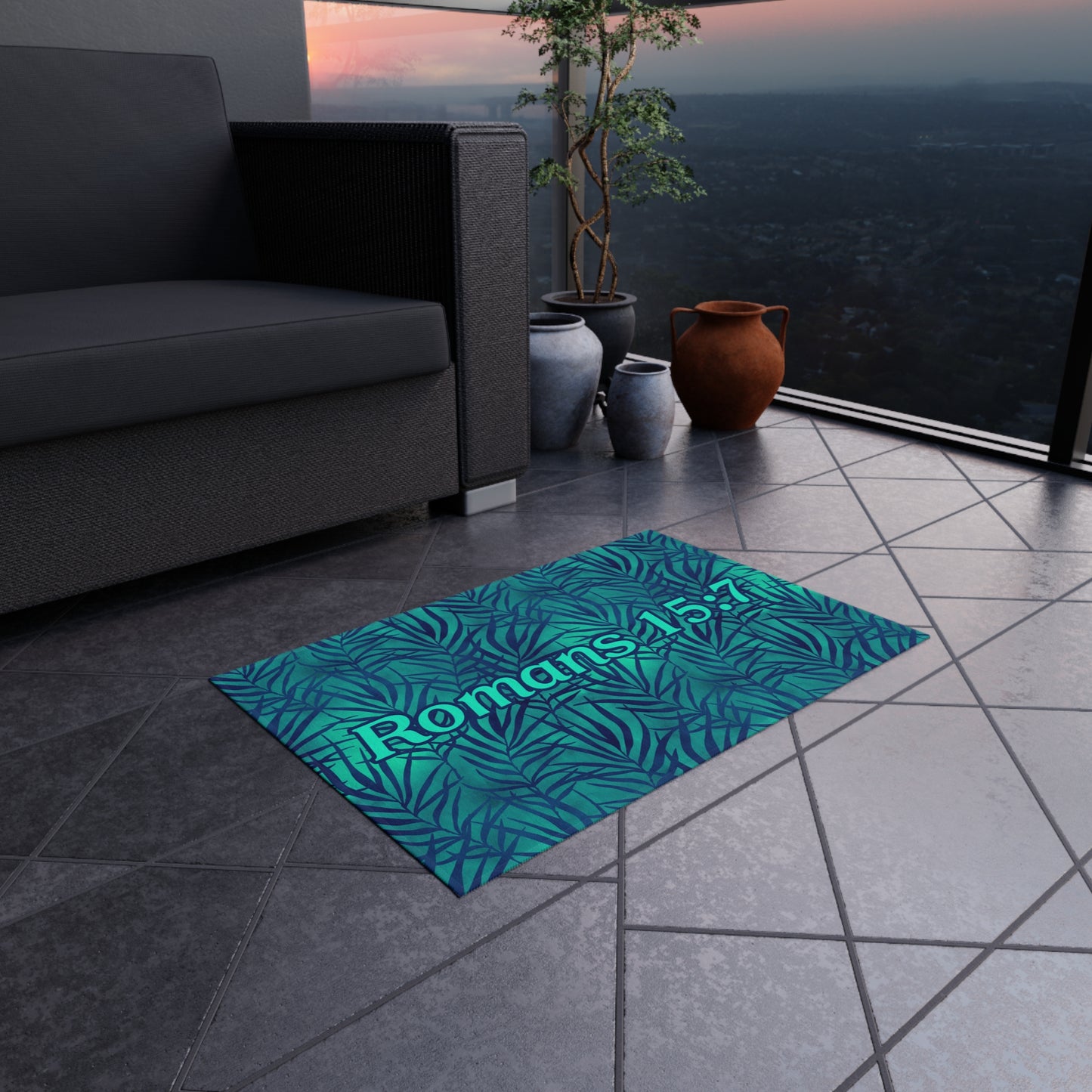 24x36 Outdoor and Indoor Welcome Mat Romans 15:7