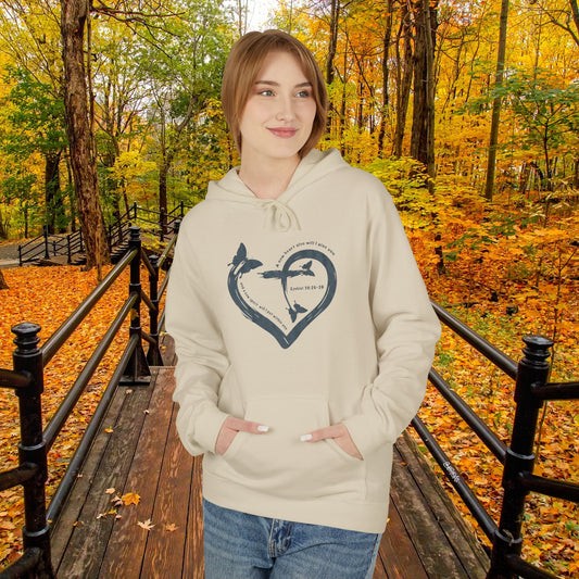 Plus Size Womens Ezekiel‬ ‭36‬:‭26‬-‭28 A New Heart Hooded Sweatshirt in sizes S to 5XL by Nathalie Lesage of Faithful Living Home Front View Sand Beige Color