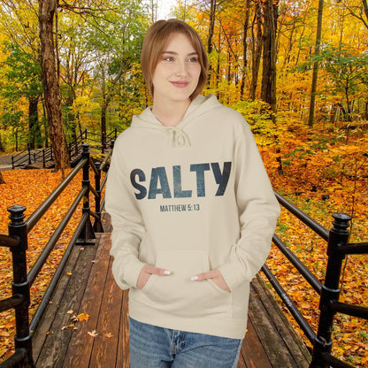 Salt and Light Christian Hoodie for Men and Women of Faith Stay SALTY Matthew 5:13 Unisex Hooded Sweatshirt S to 5XL in Sand Beige Color Front View