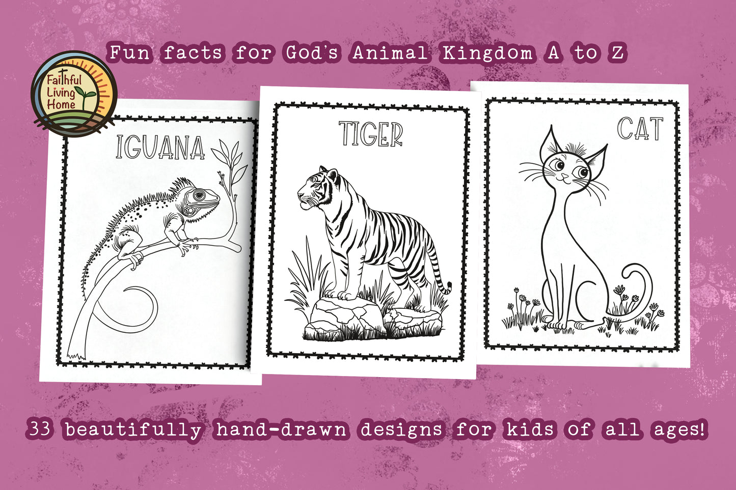 Did You Know? Animal Coloring Book Adventure Park. Christian Educational Coloring Book for Boys and Girls of all ages. Illustrated by Nathalie Lesage of Faithful Living Home. Iguana, Tiger and Cat coloring page examples. Gifts For Children. God's Animal Kingdom.