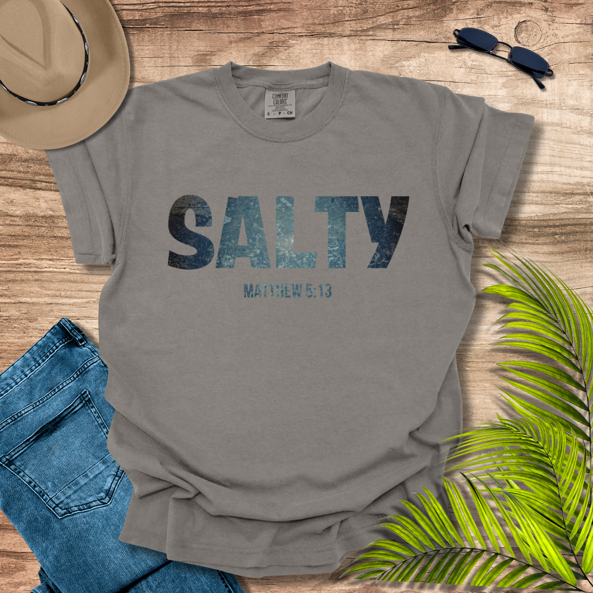 Stay SALTY Matthew 5:13 Comfort Colors T-shirt Grey Gray Color by Faithful Living Home Nathalie Lesage