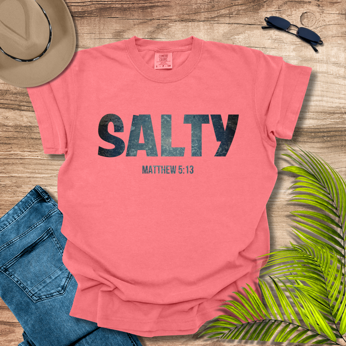 Stay SALTY Matthew 5:13 Comfort Colors T-shirt Watermelon Color by Faithful Living Home Nathalie Lesage