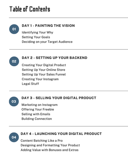 Table of Content of the Blessed Business Blueprint Guide by Nathalie Lesage of Faithful Living Home